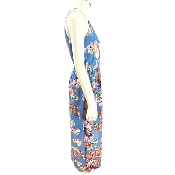 Sweet Storm S Blue Floral Halter Keyhole Lined Maxi Sundress Summer Boho Y2K 90s - Picture 5 of 13